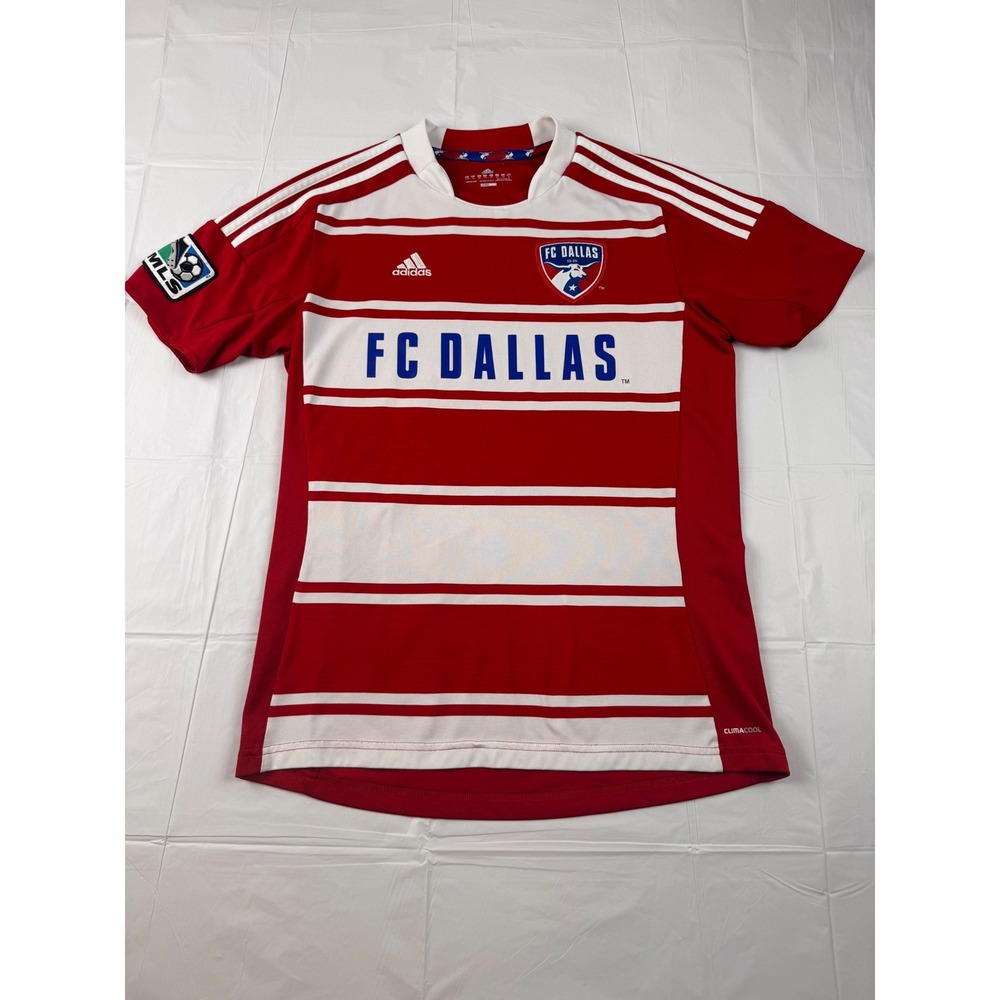 Adidas FC Dallas MLS Soccer Jersey Red White Striped ClimaCool Youth XL